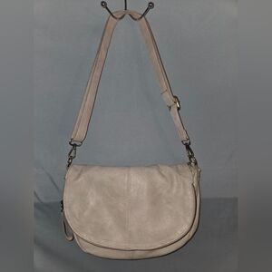 Joy Susan Womens Sling/Saddle Bag Ivory/Oatmeal Faux Leather Crossbody Handbag